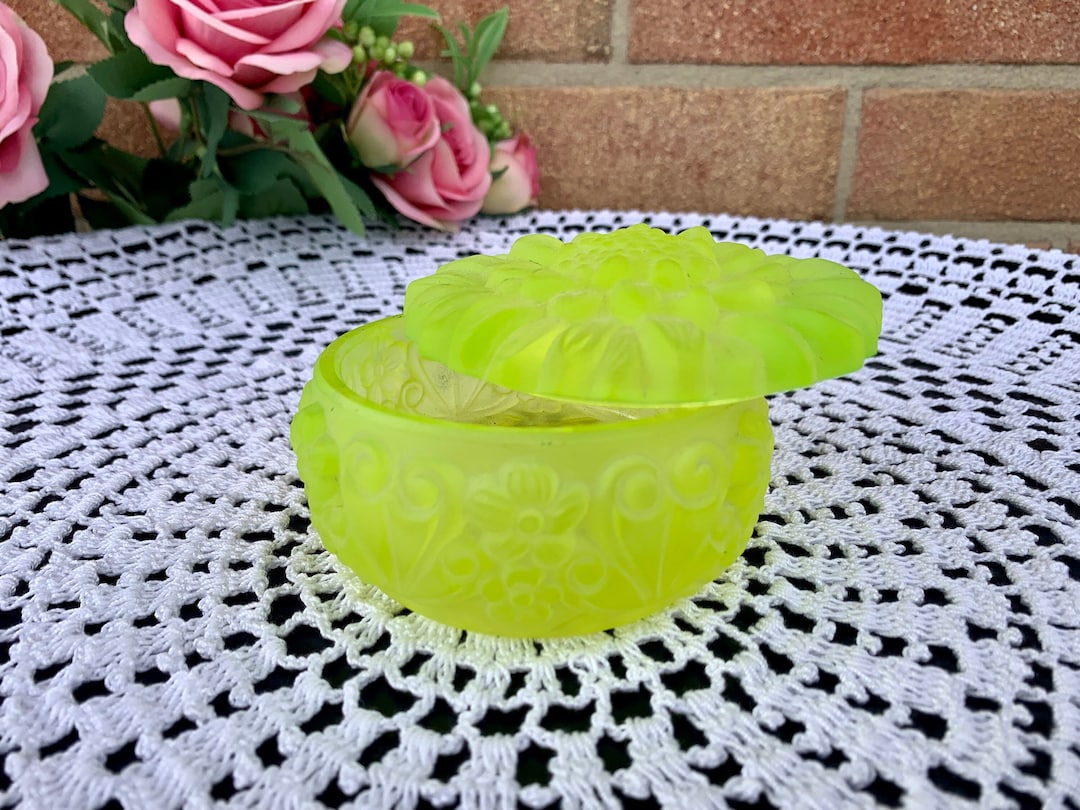 Luxurious Frosted Uranium Glass Jewelry Box Stunning in Etsy