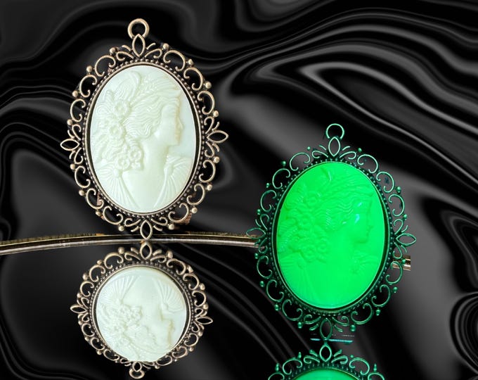 One-of-a-Kind Exquisite Uranium Glass Cameo Pendant - Elegant Glass Jewelry Piece