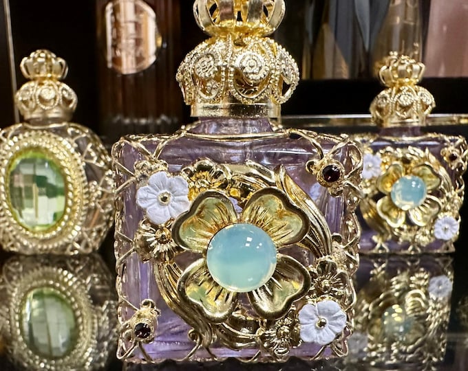 Elegant Pink Glass Bottle with Uranium Glass Rhinestone - Aromatherapy Delight