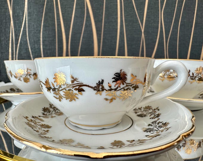 Very Rare Vintage Collectible Porcelain Tea Cups by Moritz Zdekauer - 24 Karat Goldlovers