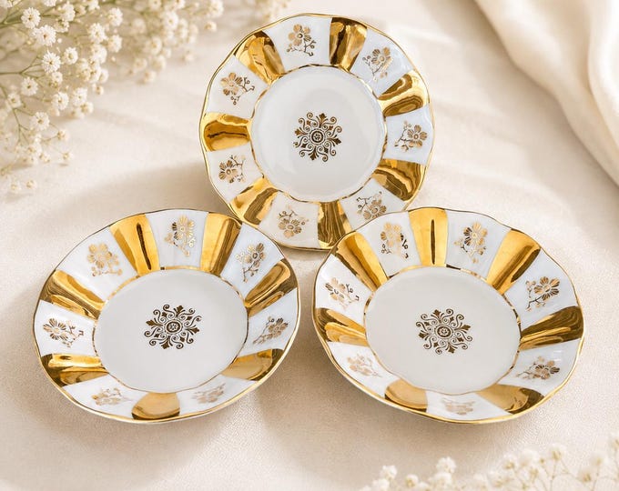 Vintage Porcelain Plate with 24K Gold Decor - Czechoslovakia