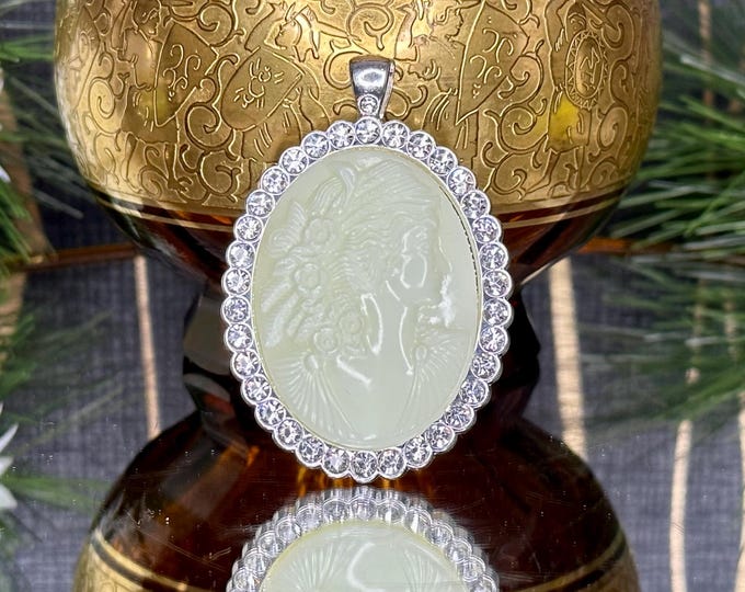 Unique Uranium Glass Cameo Pendant - Handcrafted Glass Jewelry