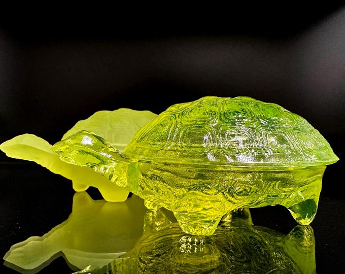 Glossy Uranium Glass Turtle Stash Box for Jewelry Storage