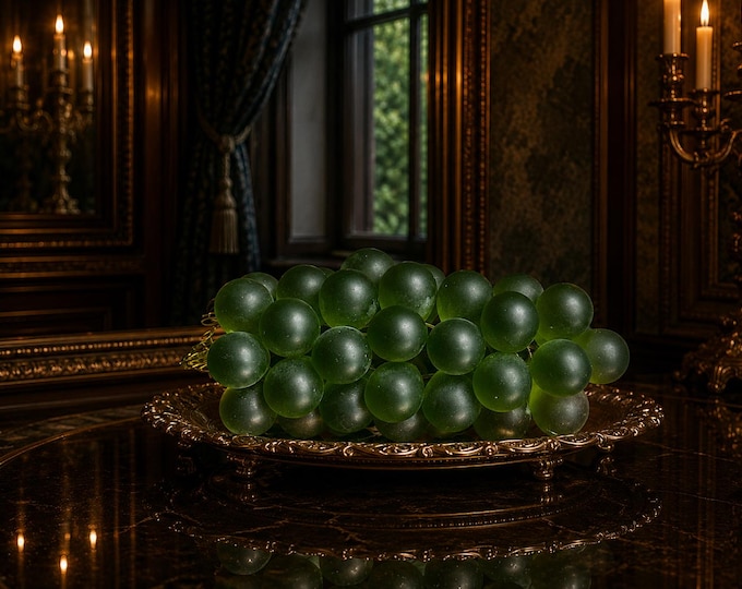 Frosted Green Glass Grape Bunch - Unique Table Centerpiece