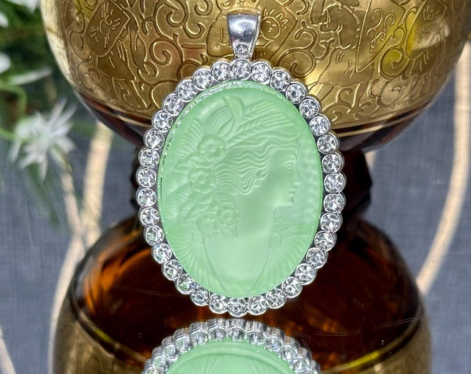 Unique Uranium Glass Cameo Pendant - Handcrafted Glass Jewelry