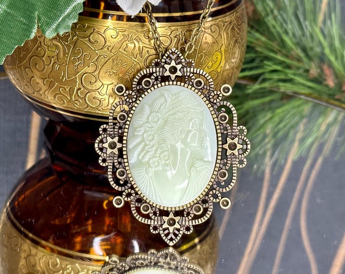 One-of-a-Kind Exquisite Uranium Glass Cameo Pendant