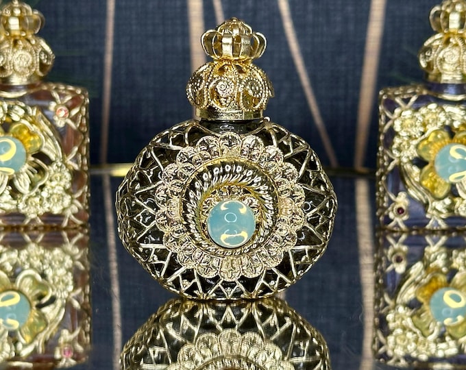 Glass Perfume Bottle with Dipping Sticks and Uranium Cabochon