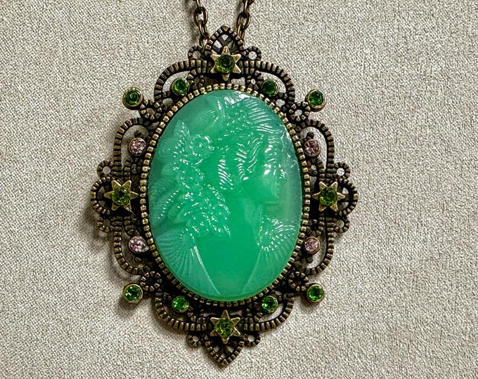 Uranium Glass Cameo Necklace – Victorian Inspired Statement Jewelry
