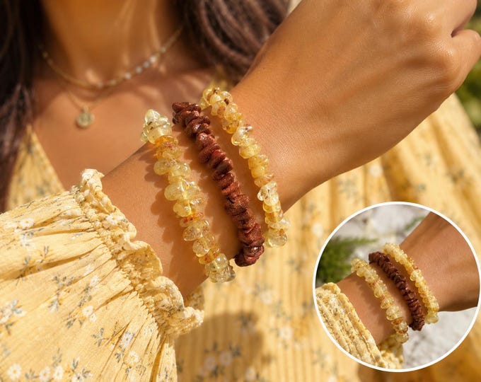 Set of 3 Bracelets – Citrine & Goldstone