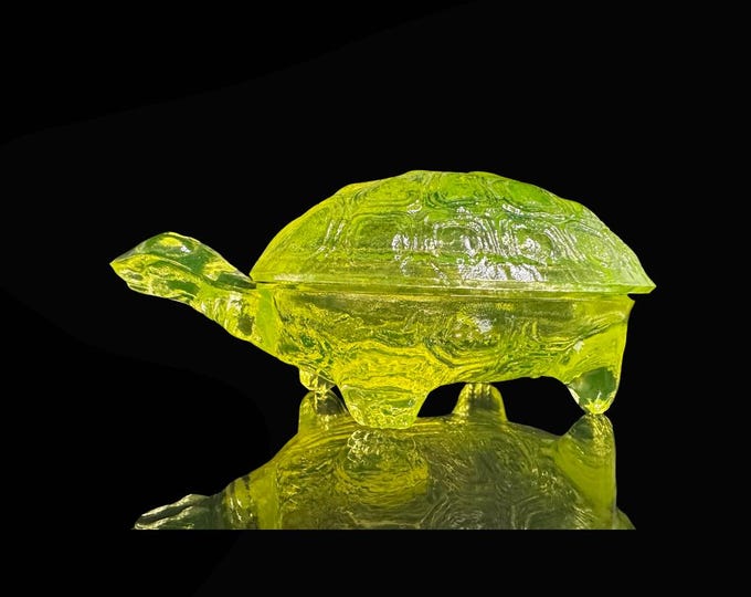 Glossy Uranium Glass Turtle Stash Box for Jewelry Storage