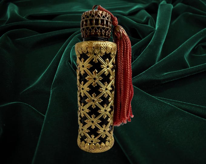 Glass Perfume Bottle with Filigree Cap and Silk Tassel