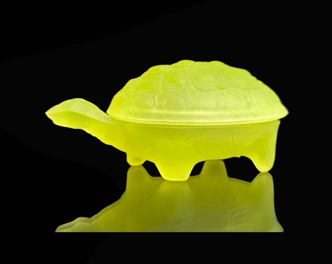 Frosted Uranium Glass Turtle Stash Box for Jewelry Storage