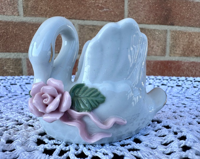 Adorable Swan-Shaped Miniature Porcelain Flowerpot for your Garden or Home Decor