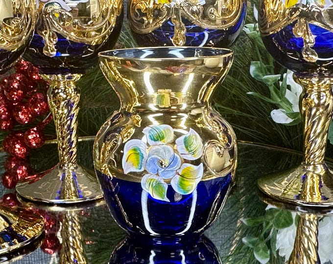 Luxurious Vintage Hand-Painted Vase with 24K Gold Gilding