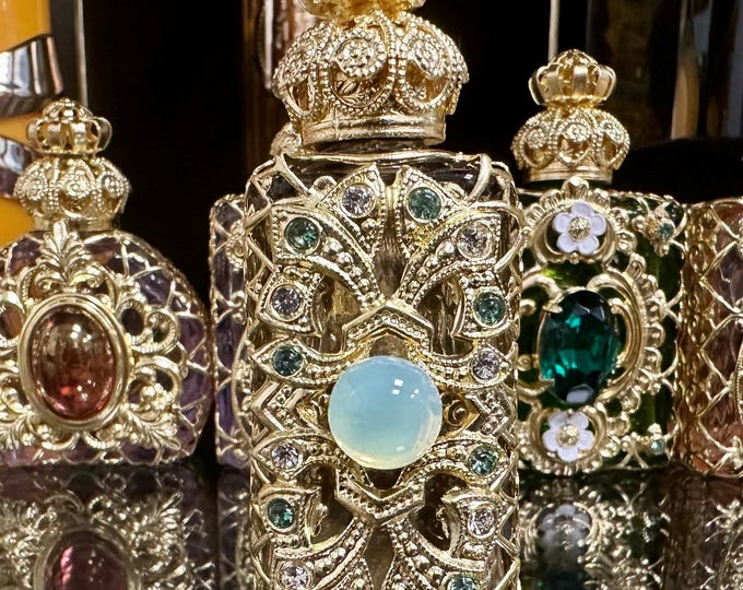 Dark Glass Perfume Bottle with Dipping Sticks and Rhinestones - Light-Green Chic