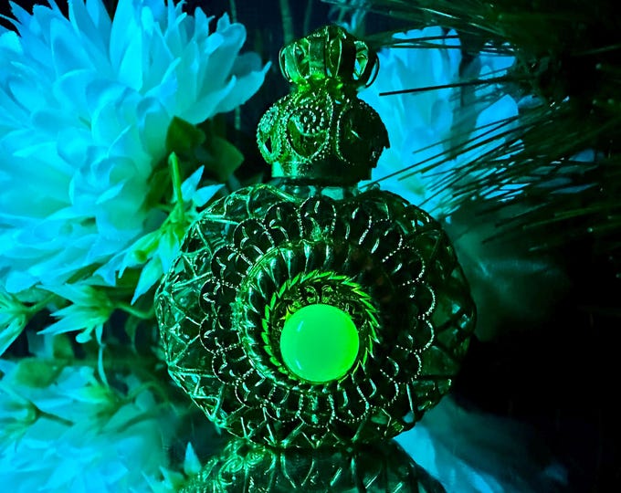 Glass Perfume Bottle with Dipping Sticks and Uranium Cabochon