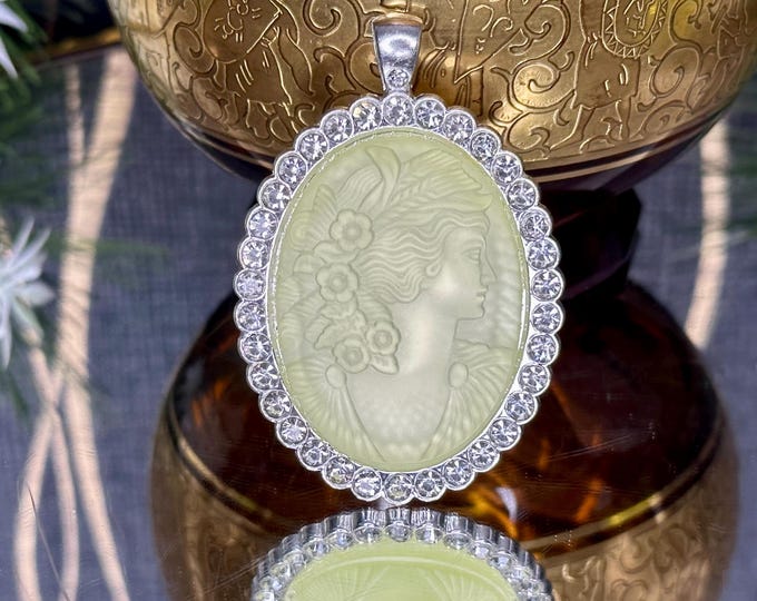 Unique Uranium Glass Cameo Pendant - Handcrafted Glass Jewelry