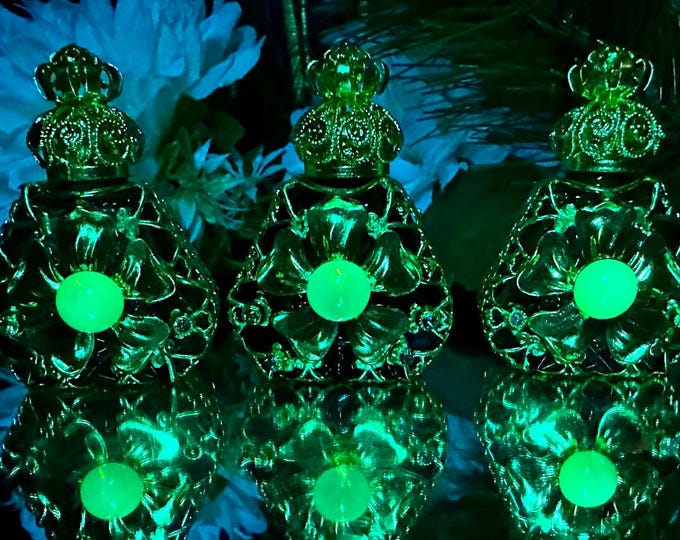 Dark Glass Perfume Bottle with Uranium Cabochon - Elegant Oil Perfume Storage