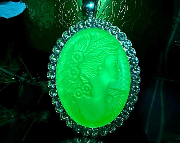 Unique Uranium Glass Cameo Pendant - Handcrafted Glass Jewelry