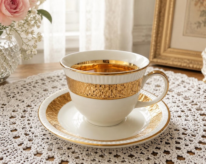 Sophisticated Ivory-Colored Cups with Internal 24K Gold Plating - Exquisite Decor for Workrooms or Kitchens