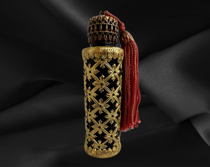 Glass Perfume Bottle with Filigree Cap and Silk Tassel