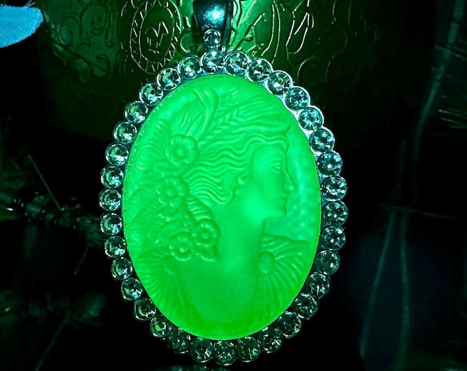 Unique Uranium Glass Cameo Pendant - Handcrafted Glass Jewelry