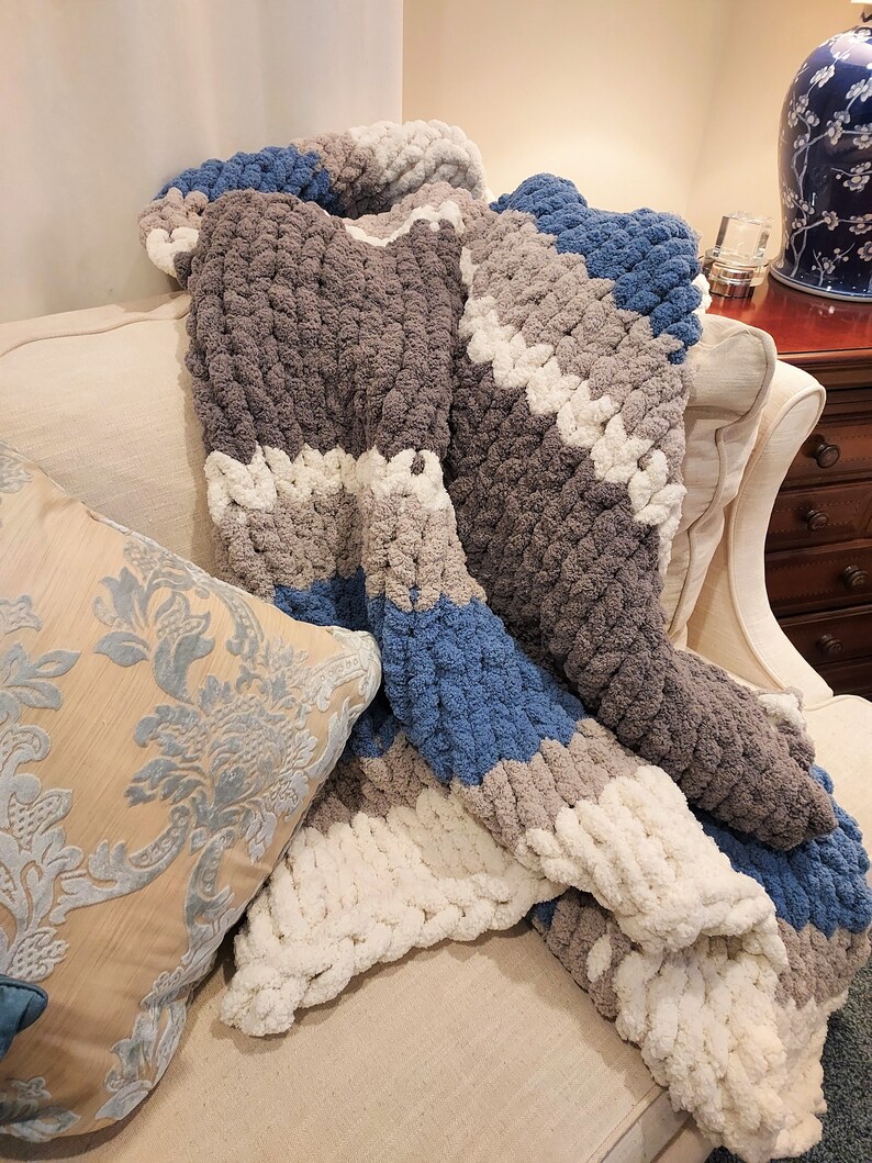 Chunky Handknit Blanket Chunky Knit Throw Large Throw Etsy