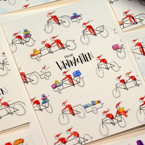 WEIHNACHTSRADLN - handgemalte Weihnachtskarte /Neujahrskarte mit individuellem Schriftzug