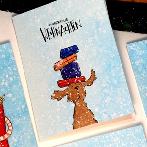 HUNDEWEIHNACHT - handgemalte Weihnachtskarte mit individuellem Schriftzug