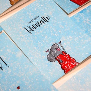 MAUS IM SCHNEE - handgemalte Weihnachtskarte /Neujahrskarte mit individuellem Schriftzug