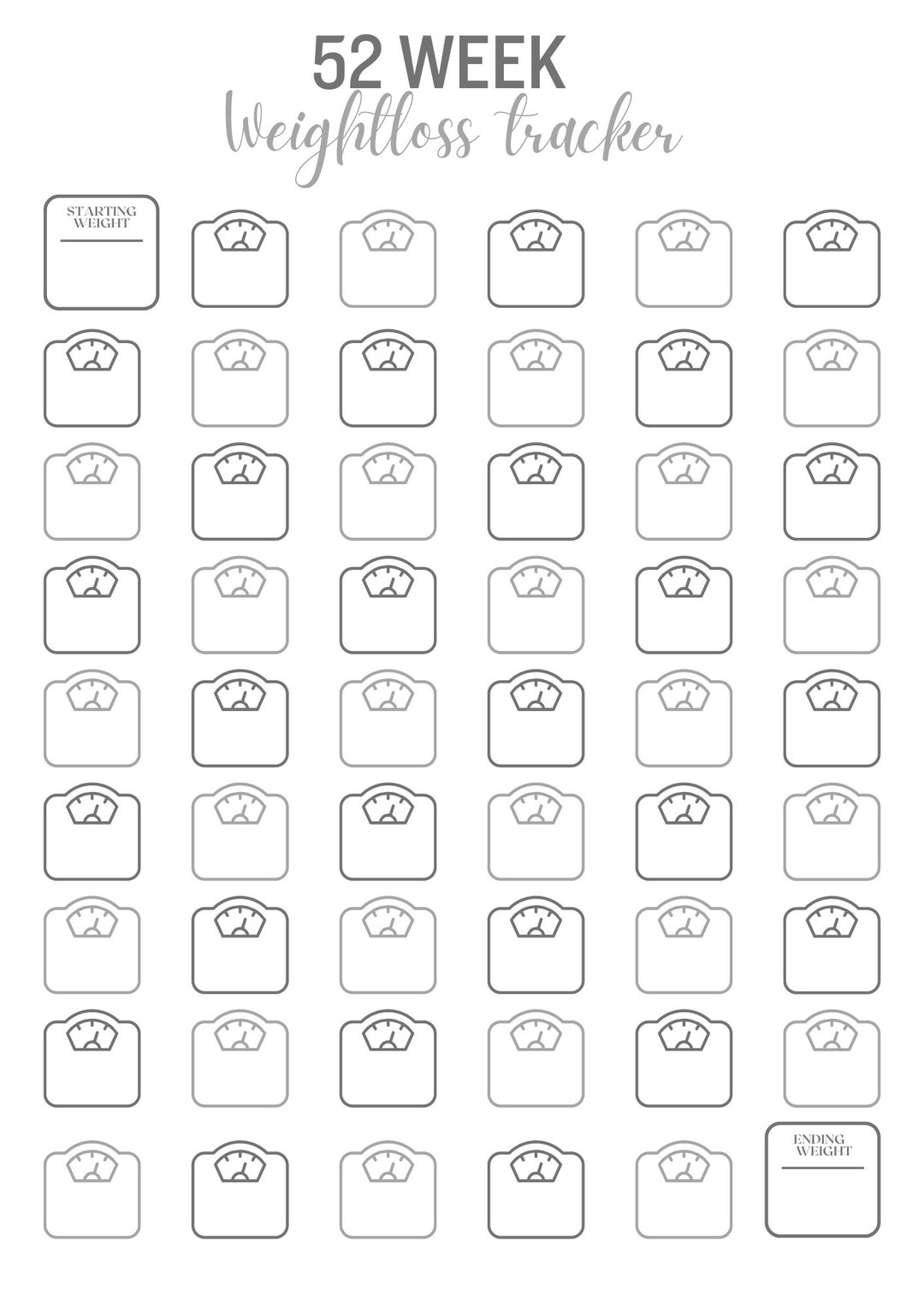 Printable A4 Grey 52-week Functional Weight Loss Tracker | PDF Download ...