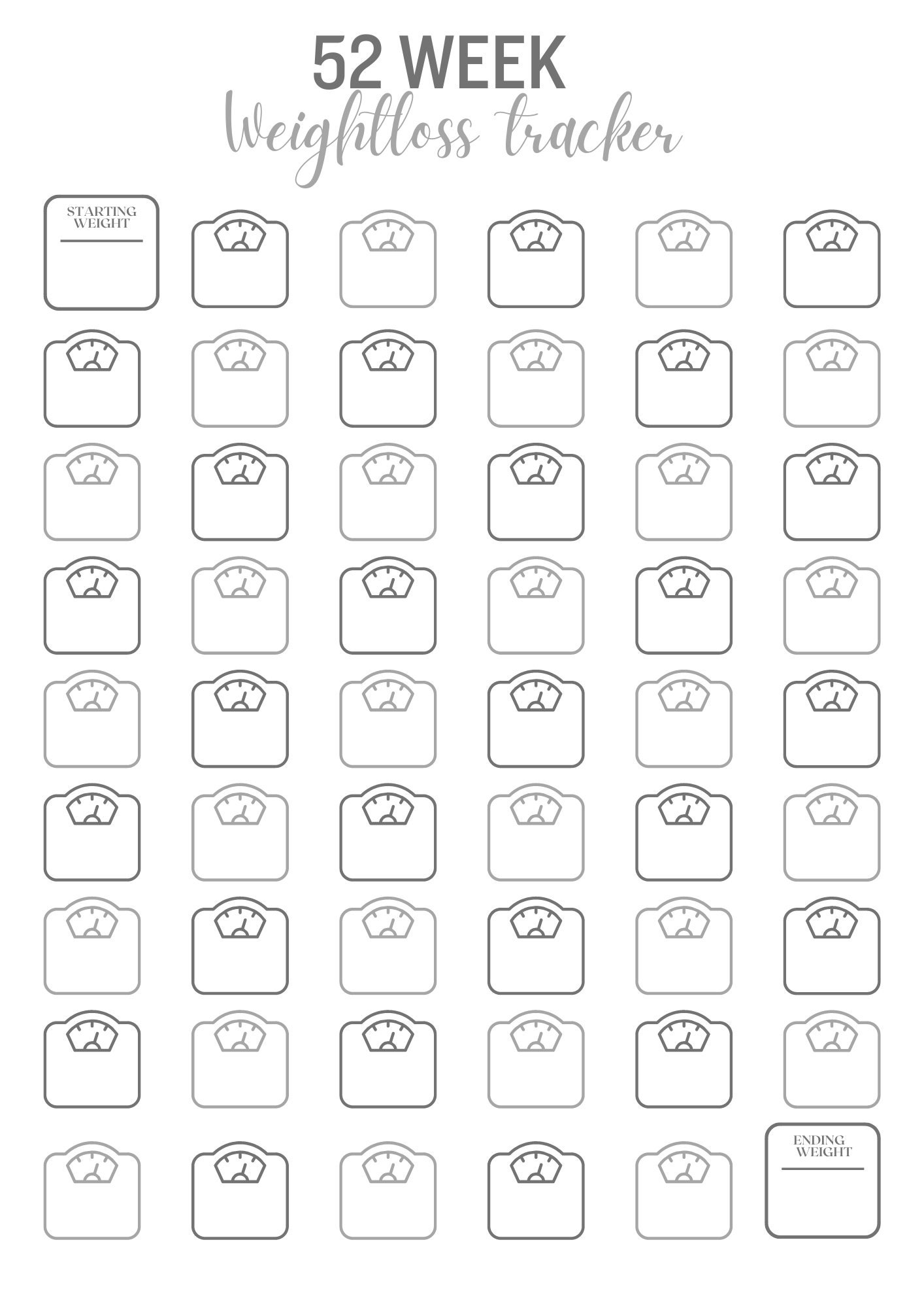 Printable A4 Grey 52-week Functional Weight Loss Tracker | PDF Download ...