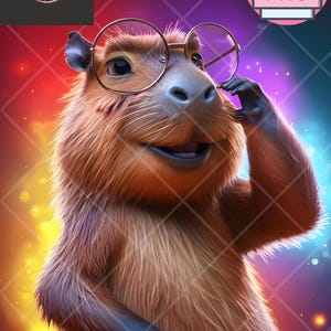 3D Playful Capybara Digital Art PNG – Cute Capybara Wearing Round Glasses, Instant Digital Download, Printable Wall Art, DIY Crafts, Gifts