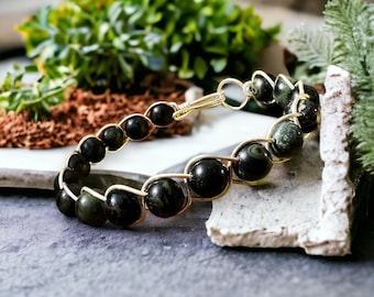 Kamaba Jasper Crystal Bracelet, Silver Wire Wrapped Bangle, Tranquility Crystal