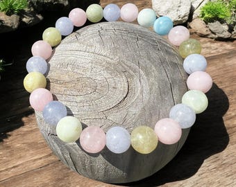 Morganite Crystal Bracelet, Beryl, Tranquility, 8mm Beads