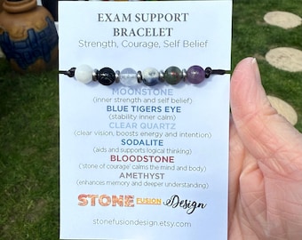 Exam Support Bracelet, Calming Stones, Strength, Courage, Self Belief