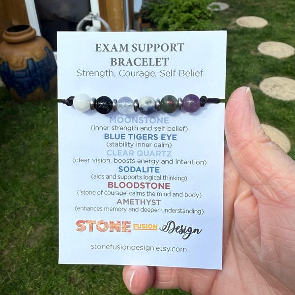 Pulsera de apoyo para exámenes, piedras relajantes, fuerza, coraje, autoconfianza