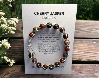 Cherry Jasper Crystal Bracelet, Wrapped Wire Bangle, 8mm Natural Crystals, Gemstone, positive thinking
