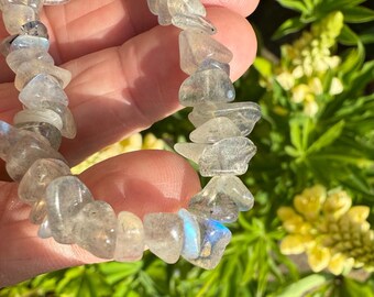 Rainbow Moonstone Crystal Chip Bracelet, Gemstone Jewellery