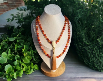Red Lace Agate Crystal Mala, Anxiety Mala Beads, Gift Boxed, Gemstone Mala, 108 Mala Beads Tibetian Hand Knotted Mala, Meditation Beads