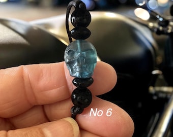 Fluorite Carved Skull Bracelet, Black Onyx, Corded Gemstone
