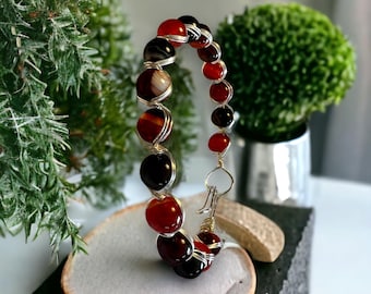 Sardonyx Crystal Bracelet, Silver-Plated Wire Wrapped Bangle
