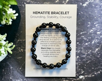 Hematite Bracelet, Black Onyx, Healing Stone, Unisex