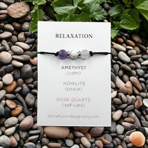 Crystal Friendship Bracelet, Amethyst Howlite Rose Quartz, Relaxation Gift