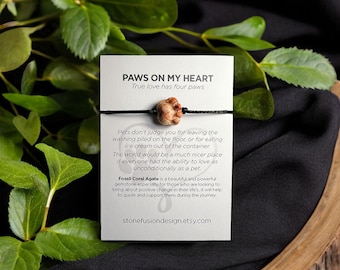 Paw Print Fossil Agate Bracelet, Pet Lover Gift
