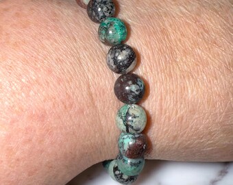 Azurite Crystal Bracelet, Malachite Inclusions, worry bead gift
