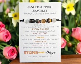 Cancer Support Crystal Bracelet, Selenite, Smoky Quartz, Bloodstone