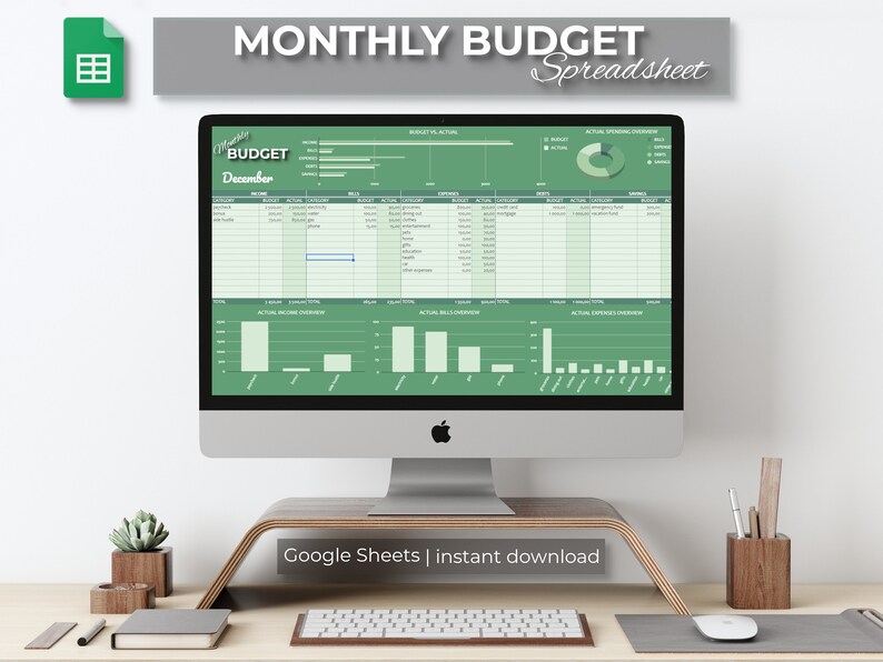 Monthly Budget Spreadsheet Template for Google Sheets, Budget Tracker