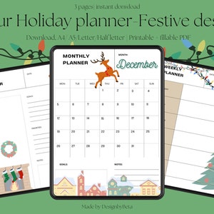 Your Holiday Planner-3pages, Digital Planner, Printable Planner, Monthly Planner, Daily Planner, Weekly Planner, Monthly To Do list Planner