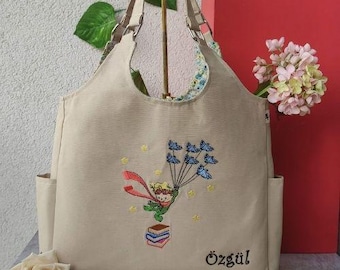 Le Petit Prince Embroidered Tote Bag, Large Book Bag, Gift For Her
